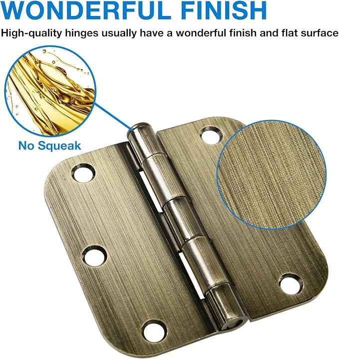 TDCHINGES Rounded Door Hinges 3.5" X 3 1/2 Inch Antique Brass 5/8" 12 Pack | - Image 2