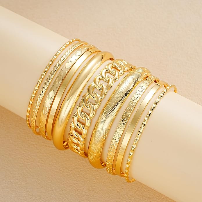 ÌF ME Gold Bangle Bracelets for Women, Indian Bangles Stackable Set, Multi Layer Textured 14K Gold Plated Chunky Bracelets Boho Jewelrys Set
