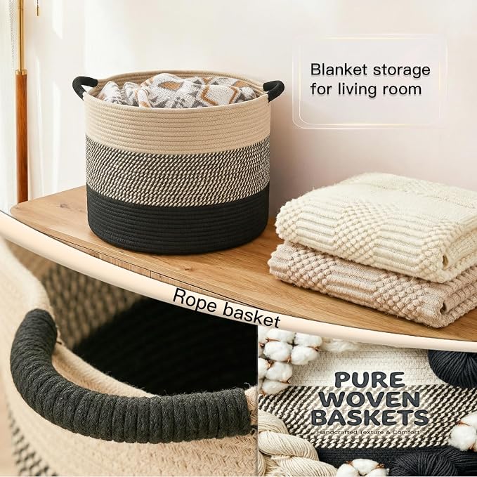 Artfeel 40L Large Cotton Rope Basket, Decorative Woven Blanket Storage - Image 5