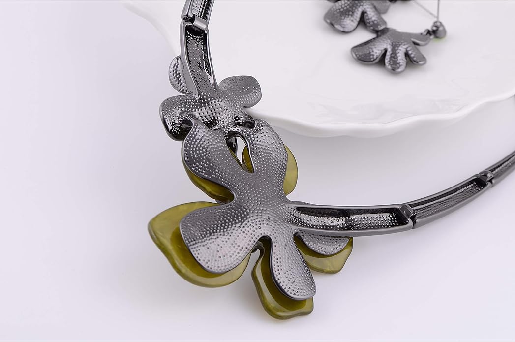 AMYJANE Vintage Statement Jewelry Set - Spring Leaf Flower Floral Plant Necklace Earring Set Crystal Rhinestone Fashion Costume Jewelry for Women Prom Party Unique Gift