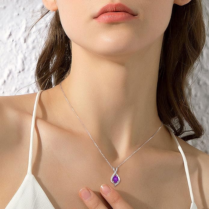 SMILEST Valentines Day Gifts for Her - 925 Sterling Silver Oval Sparkle Birthstone Necklace, Infinity Pendant Necklace Anniversary Birthday Gifts for Women Wife Girlfriend Mom Birthstone Necklace