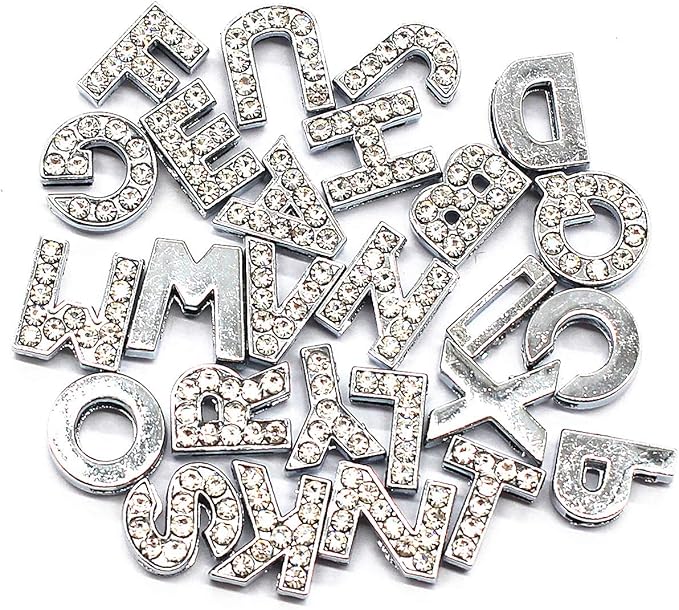 130pcs A-Z Full Rhinestones Charms 8mm Slide Alphabet Crystal Letters for DIY Slide Wristbands Bracelets,Hair Clips,Jewelry Making Charms,Silver 130PCS