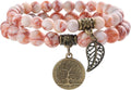 Bivei Natural Semi Precious Gemstone beads bracelet for women - Life Tree and Leaf Charm Energy Reiki Crystal Stretch Bracelets