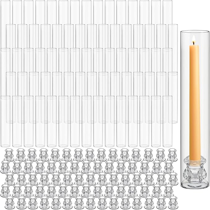 Teenyyou 12 Set Glass Hurricane Candle Holders Candlestick Bulk 12.6", Open by Teenyyou