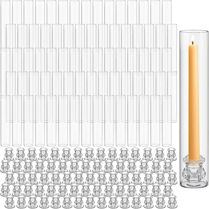 Teenyyou 60 Set Glass Hurricane Candle Holders Candlestick Bulk 12.6", Open by Teenyyou