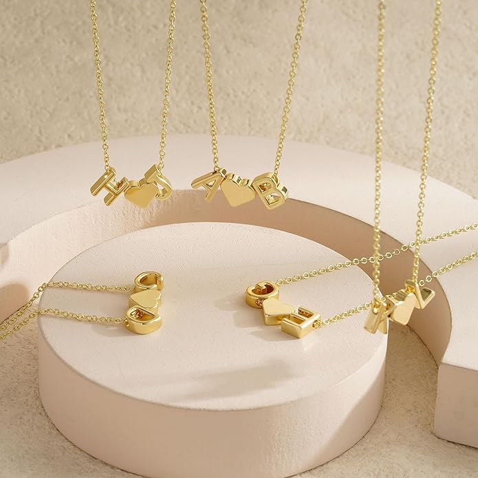 TURANDOSS Valentines Day Gifts for Kids Teen Girls - Dainty 14K Gold Plated Letter A-Z Initial Necklace with Heart, Personalized Jewelry Birthday Valentines Day Gifts for Girlfriend Wife Women