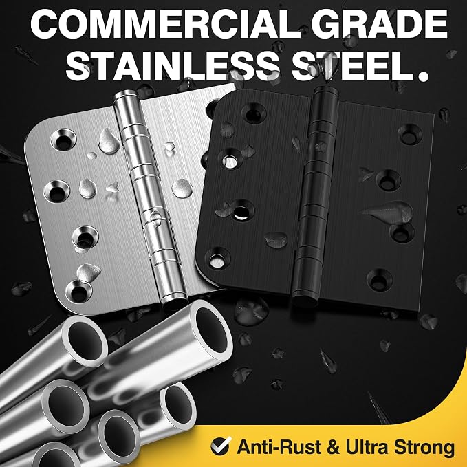 KOLET Ball Bearing Door Hinges, 4 x 4 Inches, Matte Black, 3 Pack | Square and - Image 2