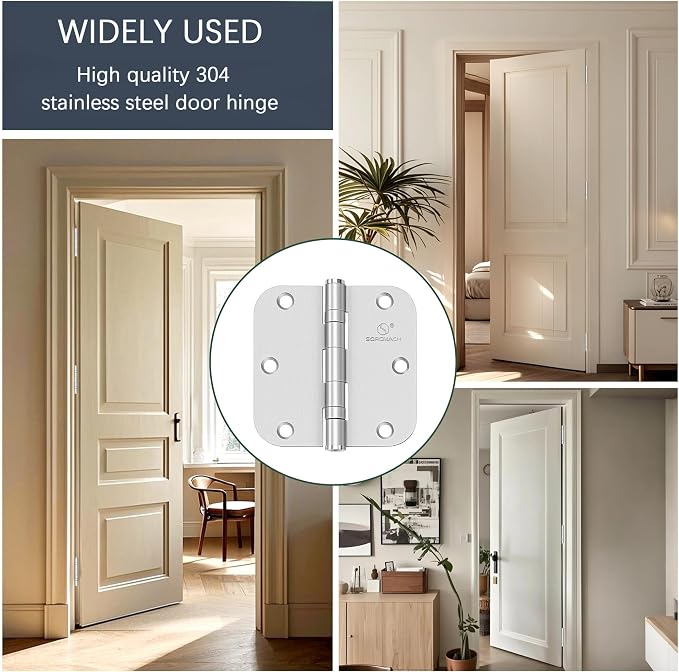 304 Stainless Steel 4.5 Inch Commercial Hinges Brushed Satin Nickel Ball - Image 6