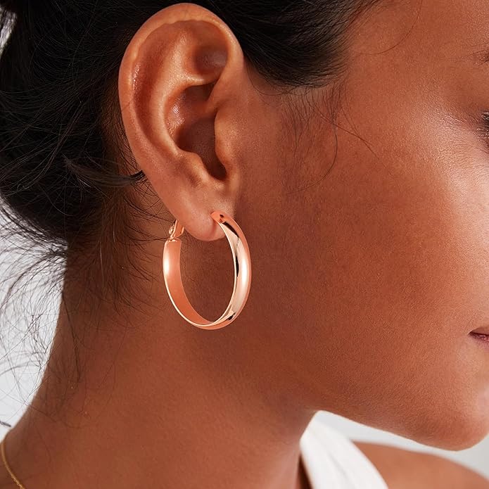 Gacimy 14K Gold Plated Hoop Earrings for Women, 14k Real Gold Plated with 925 Sterling Silver Post, Hypoallergenic Lightweight Thick Hoops Earrings for Women Trendy