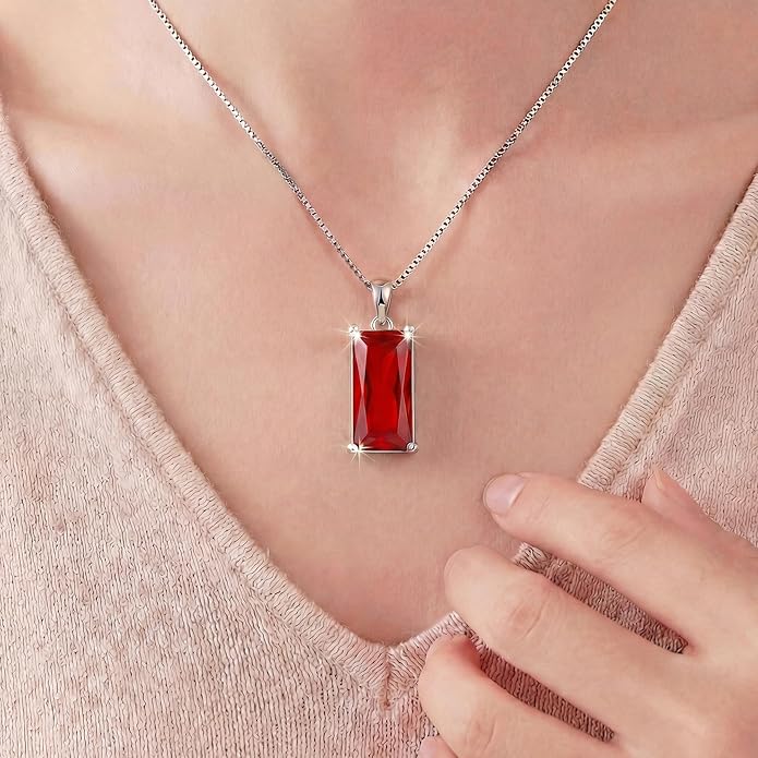 Minimalist Square 8mm×16mm Birthstone Sterling Silver Necklace - Hypoallergenic, Lightweight, Gift for Her