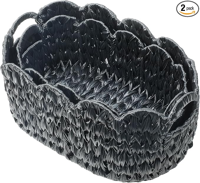 Coeusy Wicker Scalloped Basket Set of 2, Woven Storage Baskets by WEAVECOMFORTINTOEVERYCORNER