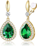 THUNARAZ Elegant Clip on Earrings for Women Sparkling Teardrop Dangle Clip Earrings Non-Pierced Rhinestone Cubic Zirconia Wedding Prom Jewelry 14K Gold and Silver Tone