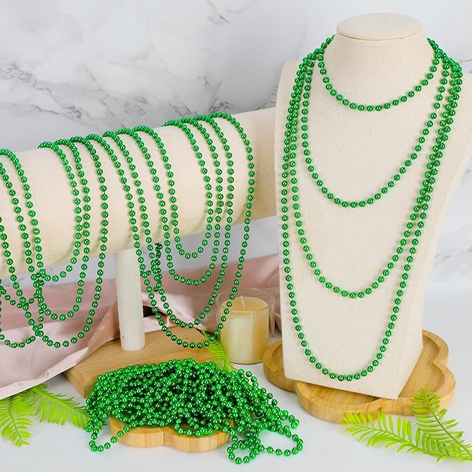100 PCS St Patricks Day Beads Necklace, Mrdi Gras Beads Bulk, 33 Inches Round Beads Necklace Accessories Set, Luck Irish Beads Parade Throw Accessories for Mardi Gras St Patricks Day Party Favors