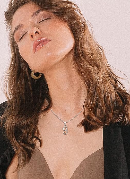 CELESTIA 925 Sterling Silver Initial Necklaces 26 Letter with Rose Gold Heart - 18 Inch Chain