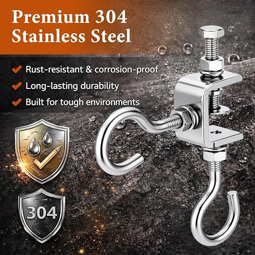 6 Pack C Clamp with J Hook, 1 Inch Heavy Duty Beam Clamp Hanger, 304 Stainless - Image 4