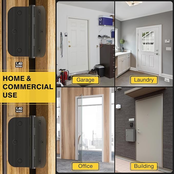 KOLET Ball Bearing Door Hinges, 3.5 Inches, 5/8" Radius, Matte Black, 6 Pack | - Image 7