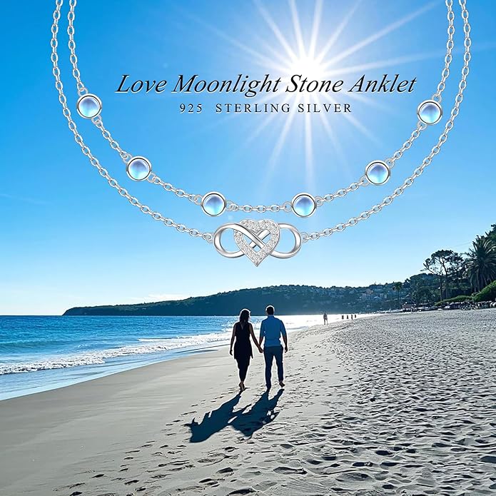S925 Sterling Silver Ankle Bracelets Anchor/infinity/Starfish Anklet for Women Blue Opal Moonstone Anklet Foot Chain Beach Anklets Jewelry