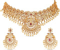 TARINIKA Brass Indian Choker Necklace Set - Gold Plated Cubic Zirconia Indian Jewelry Sets for Women Dangle, Drop, Jhumka Earrings Traditional Desi Necklace Pearls Gift for her