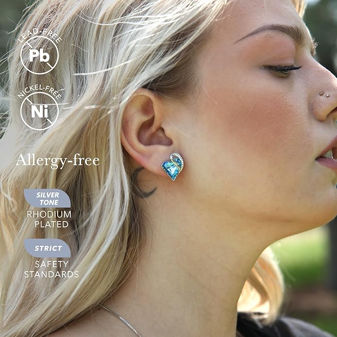 Leafael Infinity love Heart Birthstone Stud Earrings for Women, Valentine's Day Gifts for Mom, Wife, and Her, Silver Plated Birthday Jewelry