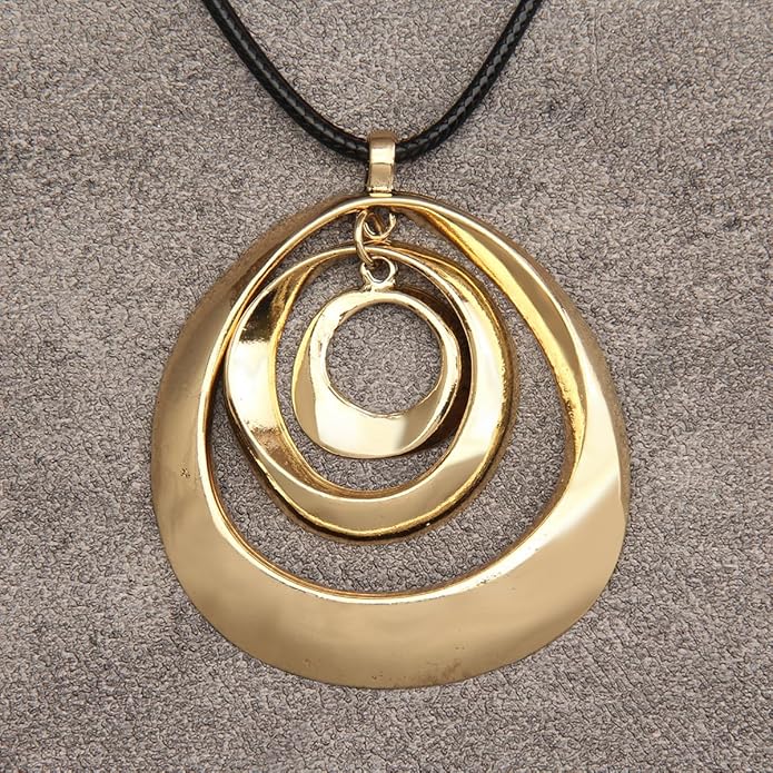GelConnie Boho Necklaces for Women Vintage Silver Circles Long Pendant Necklace Cowgirl Sweater Necklace Adjustable Leather Choker Necklace for Women
