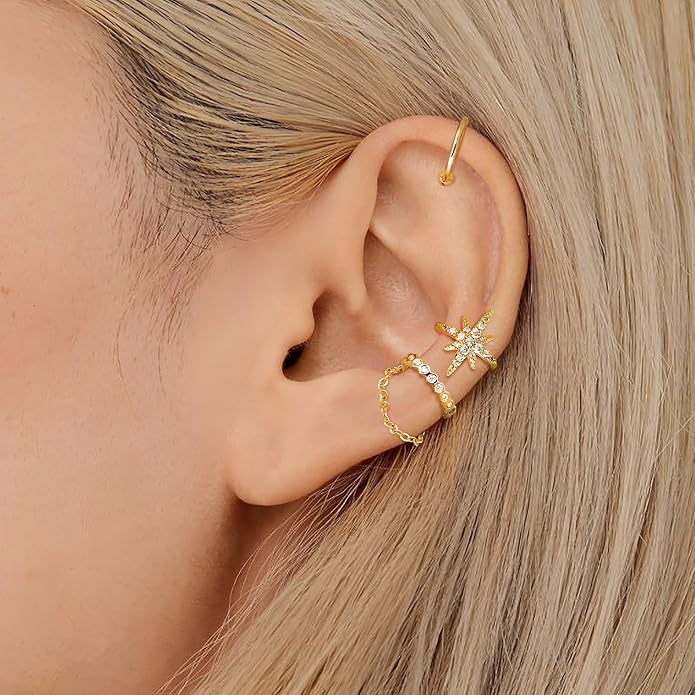 Dochais Ear Cuffs Non-Piercing Earrings for Women Cute Small Clip-On Cartilage Earring 14k Gold Plated Dainty Fake Piercings Earings