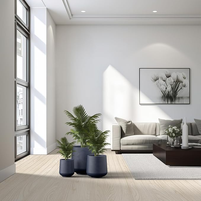 Kante Set of 3 Charcoal Concrete Curved Planters 16.5" 13" 9.4" Dia | Drainage - Image 5