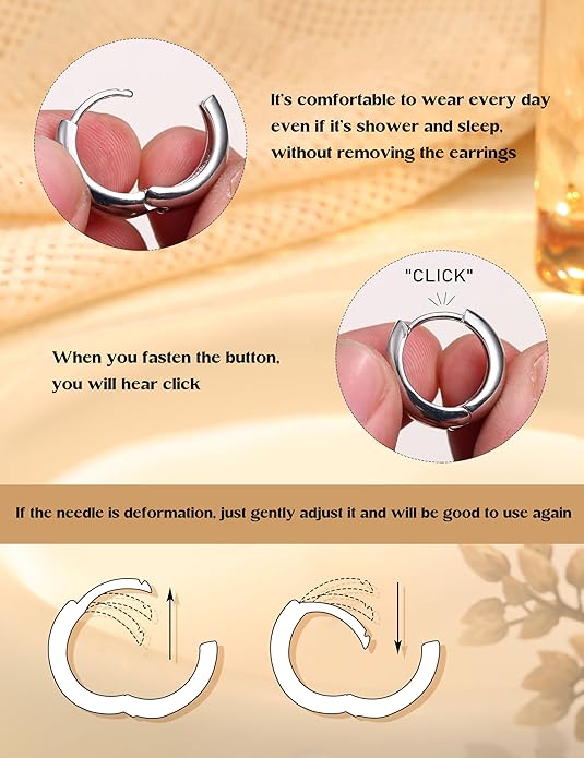 14K Gold Plated Hoop Earrings Set for Women - 3Pairs Chunky 14K Gold Plated Silver Huggie Earrings Small Earrings Lightweight Hypoallergenic MultiColored CZ Hoop Earrings Stacks for Multiple Piercing