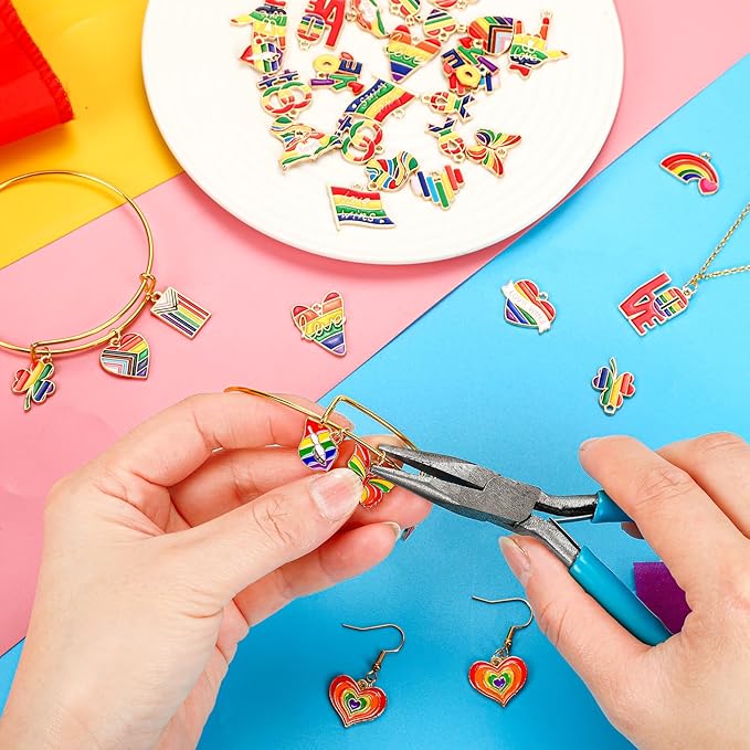 MARFOREVER 40Pcs/20 Pairs Pride Charms, Rainbow Charms for Jewelry Making, Rainbow Gay Enamel LGBT Colorful Pride Charm Pendants for Bracelet Necklace Earrings Making Accessories