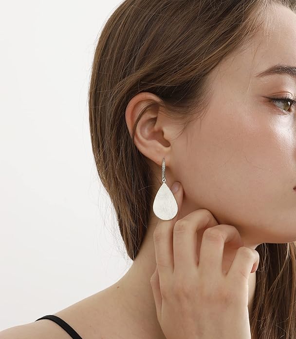 OZEL Gold Dangle Earrings for Women Brushed Finish, Matte Gold Statement Jewelry, 14k Gold Plated