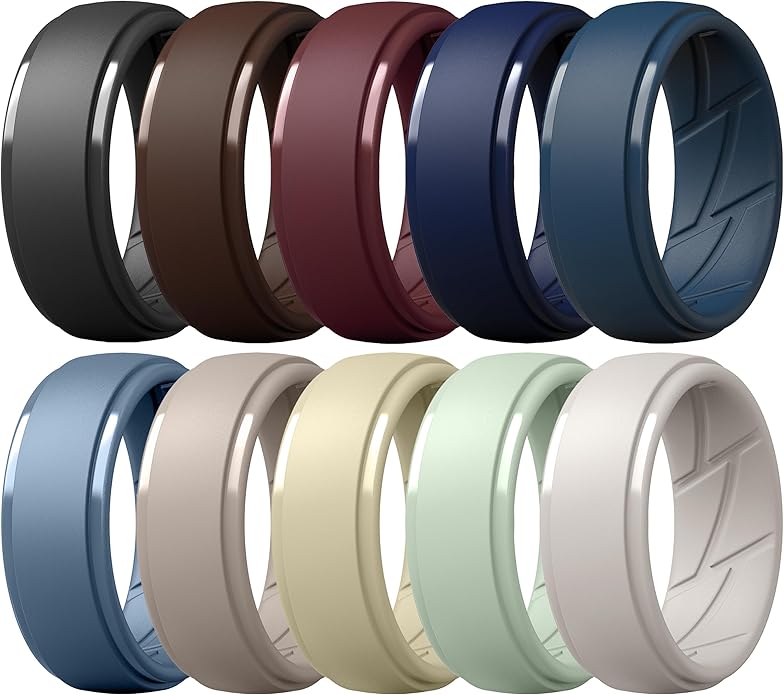 ThunderFit Men's Silicone Rings 10mm Wide 2.5mm Thick Rubber Bands, Breathable, Variety Multipack 1-10