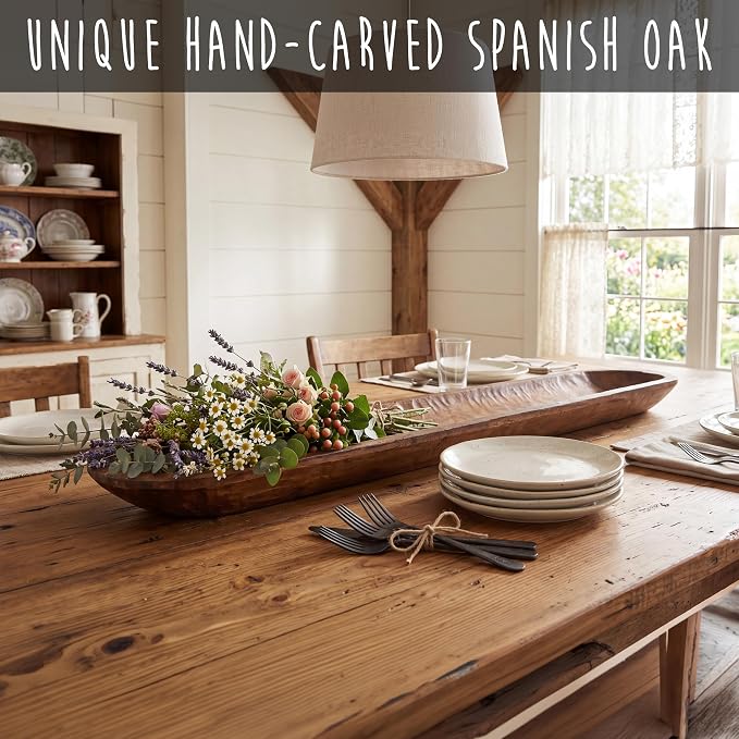 Decorative Bowl Home Decor Approx 6x40 Inch, Long Hand Carved Spanish Oak | - Image 7