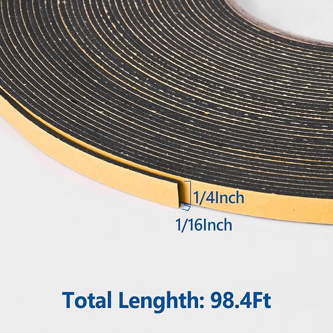 Self Adhesive Foam Tape Weatherstrip 1/4in x 1/16in x 98.4Ft High Density Foam - Image 2