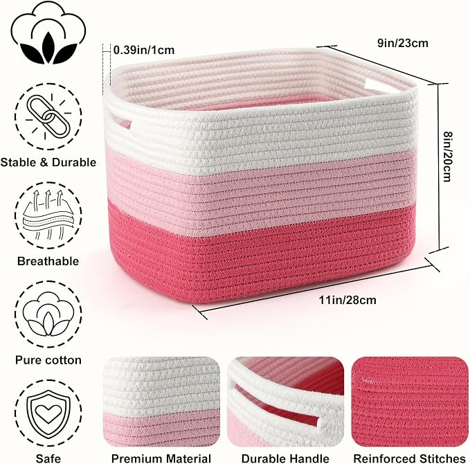 4 Pack Storage Baskets for Organizing, and Clothes, Cotton Rope Basket for - Image 2