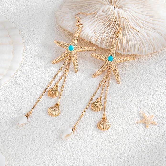 Gold Starfish Earrings for Women Trendy Dainty Starfish Statement Stud Earrings Hypoallergenic Summer Beach Ocean Coastal Jewelry