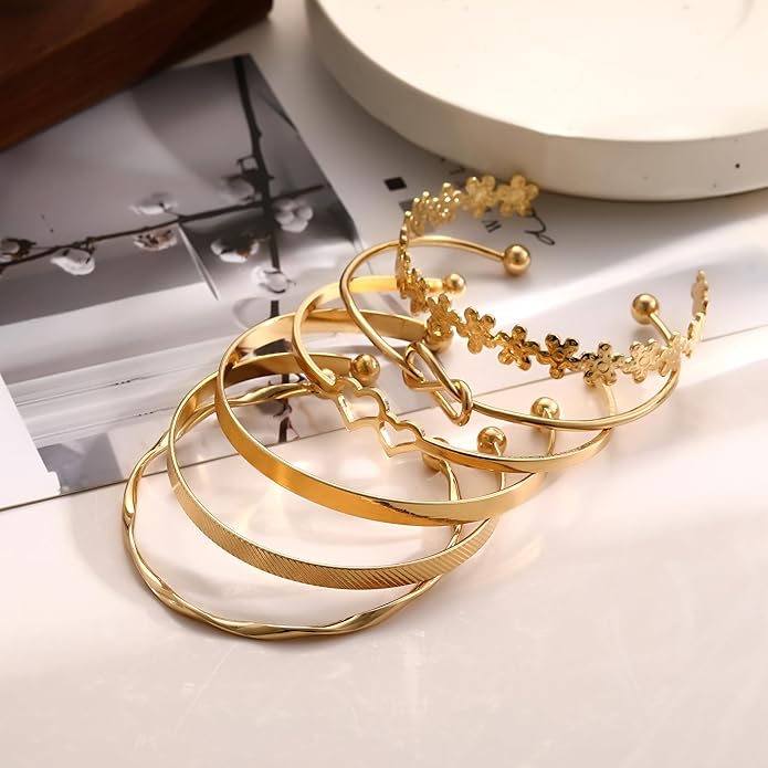 ÌF ME Gold Bangle Bracelets for Women, Indian Bangles Stackable Set, Multi Layer Textured 14K Gold Plated Chunky Bracelets Boho Jewelrys Set
