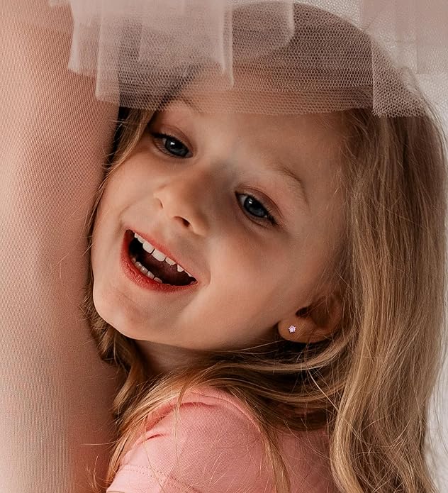 4Pairs 14K Gold Stud Earrings for Women Girls 316L Stainless Steel Hypoallergenic Earrings 20G Flat Back Handmade Nap Earrings Cute Screw Back Opal Heart Star Cartilage Earrings