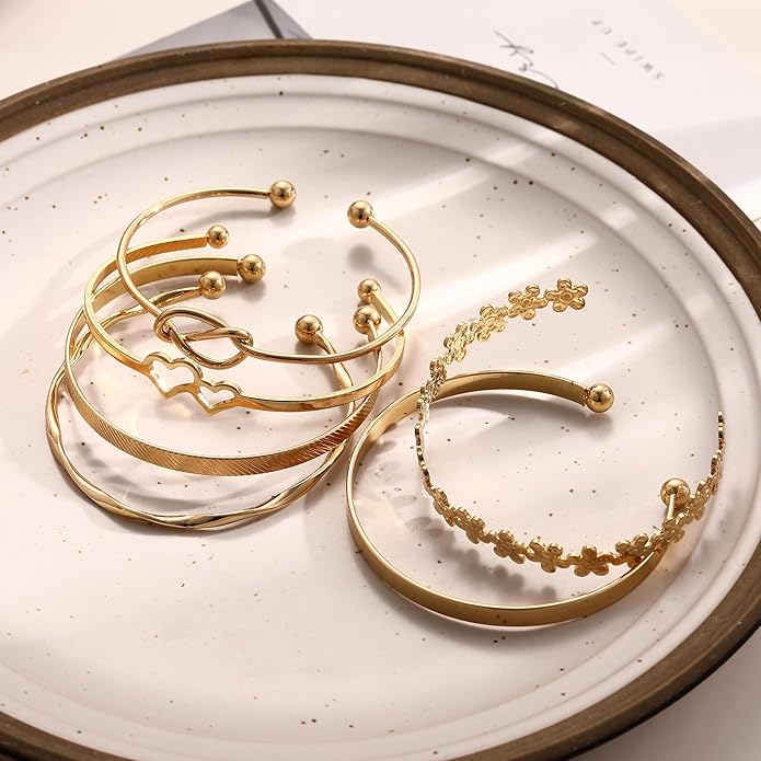 ÌF ME Gold Bangle Bracelets for Women, Indian Bangles Stackable Set, Multi Layer Textured 14K Gold Plated Chunky Bracelets Boho Jewelrys Set