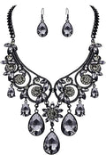 BriLove Women's Tribal Ethnic Crystal Chunky Statement Necklace Dangle Earrings Set