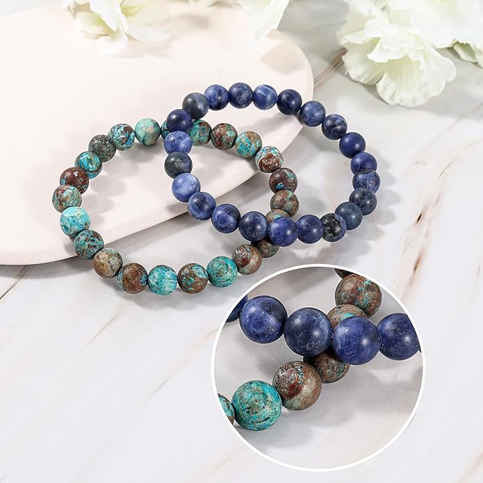 Bivei Natural Gemstone Semi Precious Healing Crystals Handmade Stretchy Round Beads Bracelet,Stocking Stuffers for Women Enhance Positive Energy