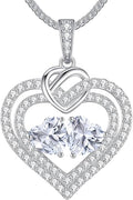LOUISA SECRET Sparkling Double Heart Birthstone Necklaces for Women, 925 Sterling Silver Fine Jewelry, Pendant Heart Necklaces Birthday Anniversary Christmas Gift for Women Wife Mom Girlfriend Lady