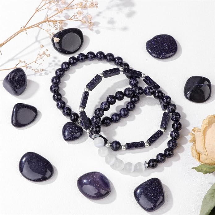 Healing Crystal Beaded Bracelets for Women,Natural Amethyst Gemstones Bracelet,Anxiety Stress Relief Heart Charm Bracelet Handmade purple Jewelry Gifts for Women