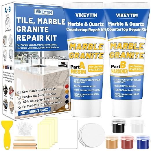 Tile, Marble and Granite Repair Kit, Fix Holes Dents Defects | 160g/5.64oz by VIKEYTIM