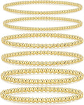 adoyi Valentines Day Gifts for Her Gold Bracelets for Women Waterproof, 14K Gold Plated Beaded Strand Bead Ball Bracelets stack Adjustable Jewelry Set for Gifts