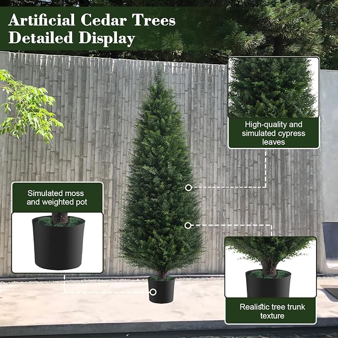 Chillchard 2Pack 5FT Artificial Cedar Tree, UV Resistant Fake Pine Tree | - Image 3