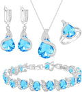 GZWHD Jewelry Set for Women Water Drop Cubic Zirconia Artificial Crystal Earrings Pendant Necklace Open Ring Tennis Bracelet Wedding Anniversary Birthday Engagement Gift for Bridesmaid Wife Girlfriend Friend