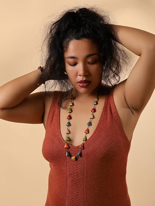 MINACHI Hippie Bohemian Colorful Ceramic Bead Long Strand Necklace, Boho Hippie Beach Summer Statement Jewelry Gift for Women