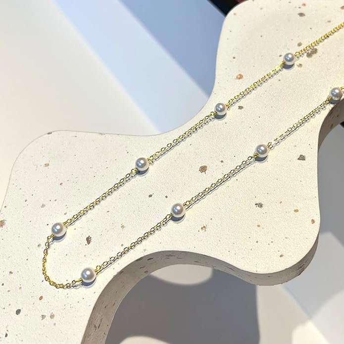 Zeffy Pearl Necklace 4MM/6MM/8MM Dainty Round Imitation Pearl Choker Necklace Wedding Pearl Necklace Delicate Jewelry for Women Simple Bridesmaid Jewelry Gifts