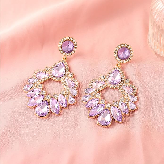 Fashion Rhinestone Statement Drop Dangle Earrings Large Colorful Crystal Chandelier Earrings for Women Bridal Wedding Party Prom