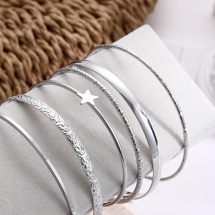 ÌF ME Gold Bangle Bracelets for Women, Indian Bangles Stackable Set, Multi Layer Textured 14K Gold Plated Chunky Bracelets Boho Jewelrys Set
