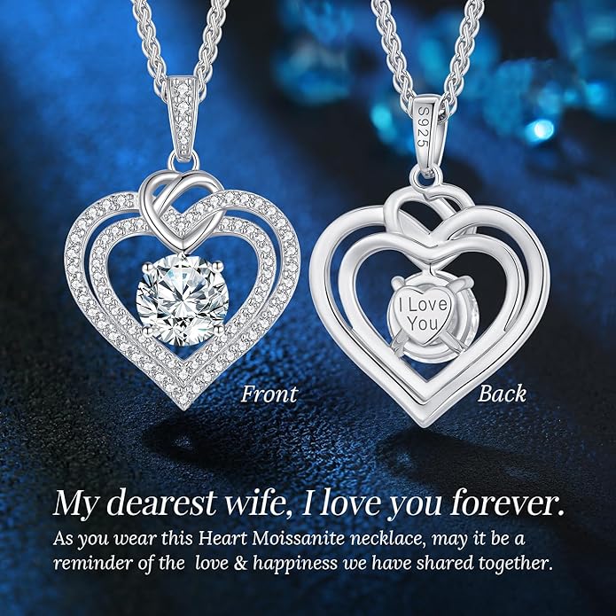 OOBEE Valentines Day Gift Moissanite Heart Necklaces for Women, 1- 4 Carat Moissanite 925 Sterling Silver 14K Gold Plated Pendant Necklace, Ideal Anniversary Birthday Christmas Mothers Day Jewelry Gifts for Mom Wife Her Girlfriend Daughter